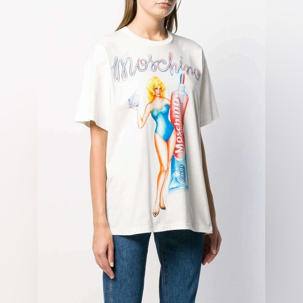 AW19 Moschino Jeremy Scott Toothpaste Cotton White Oversized T-shirt Tee